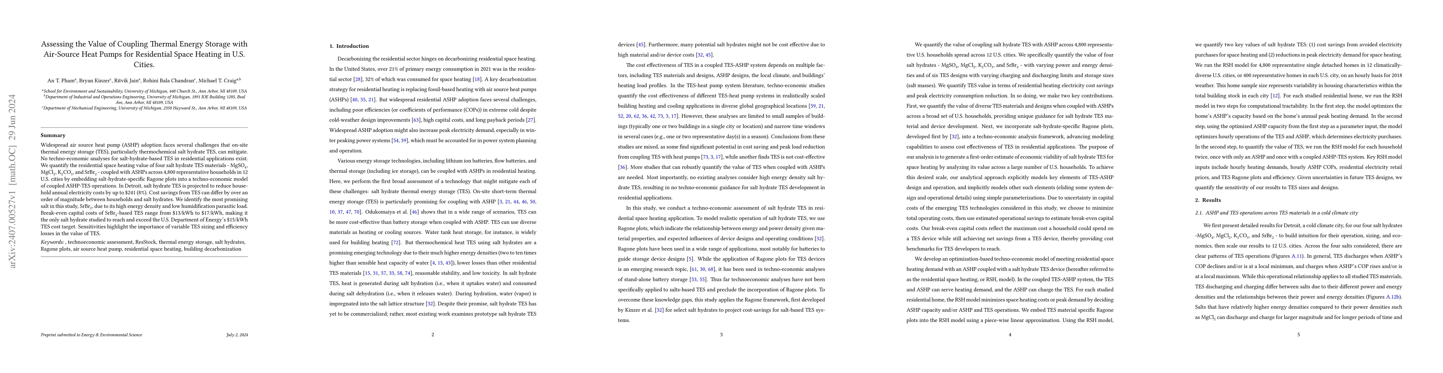 Thumbnail for Assessing the Value of Coupling Thermal Energy Storage with Air-Source
  Heat Pumps for Residential Space Heating in U.S. Cities