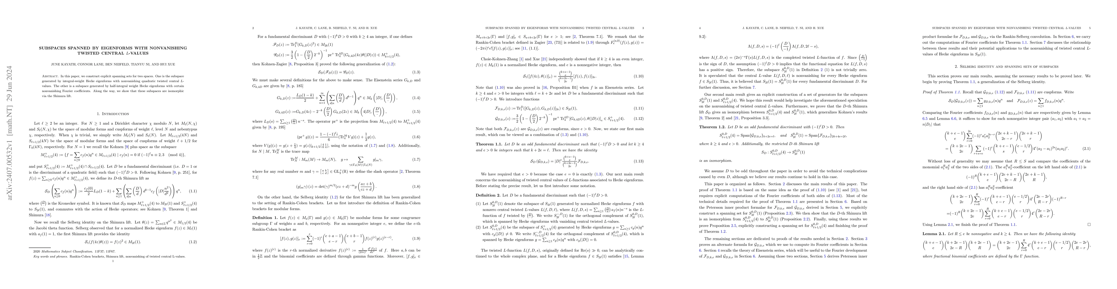 Thumbnail for Subspaces spanned by eigenforms with nonvanishing twisted central
  $L$-values