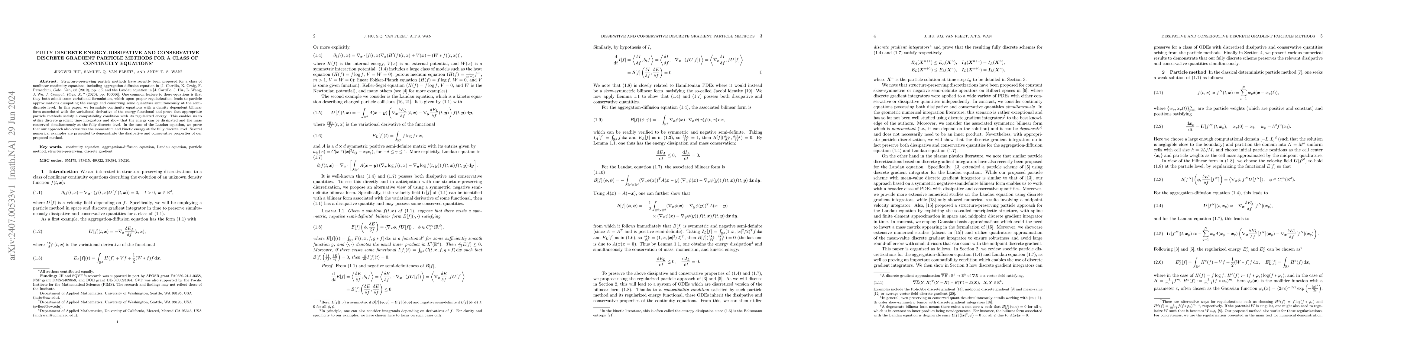 Thumbnail for Fully discrete energy-dissipative and conservative discrete gradient
  particle methods for a class of continuity equations