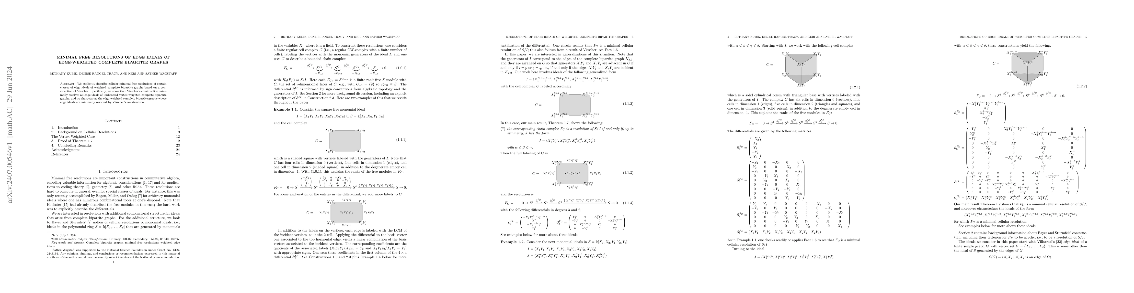 Thumbnail for Minimal Free Resolutions of Edge Ideals of Edge-Weighted Complete
  Bipartite Graphs