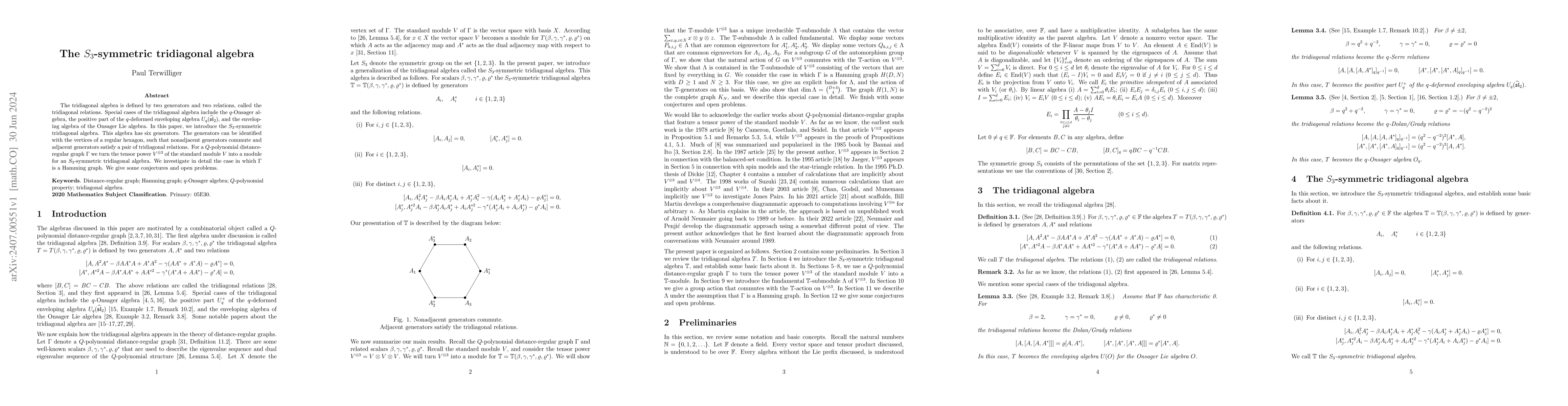 Thumbnail for The $S_3$-symmetric tridiagonal algebra