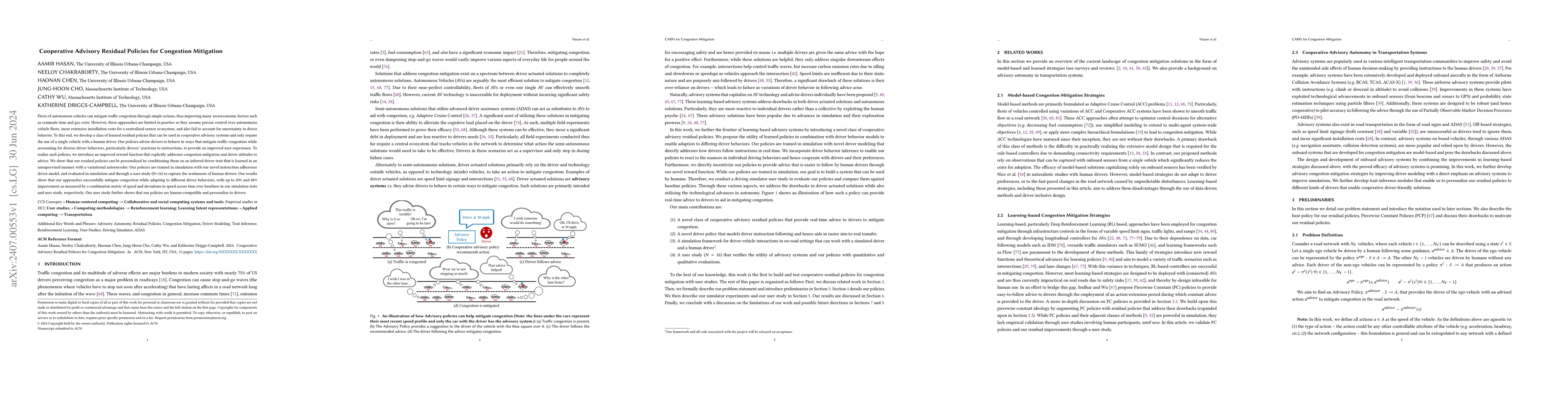 Thumbnail for Cooperative Advisory Residual Policies for Congestion Mitigation