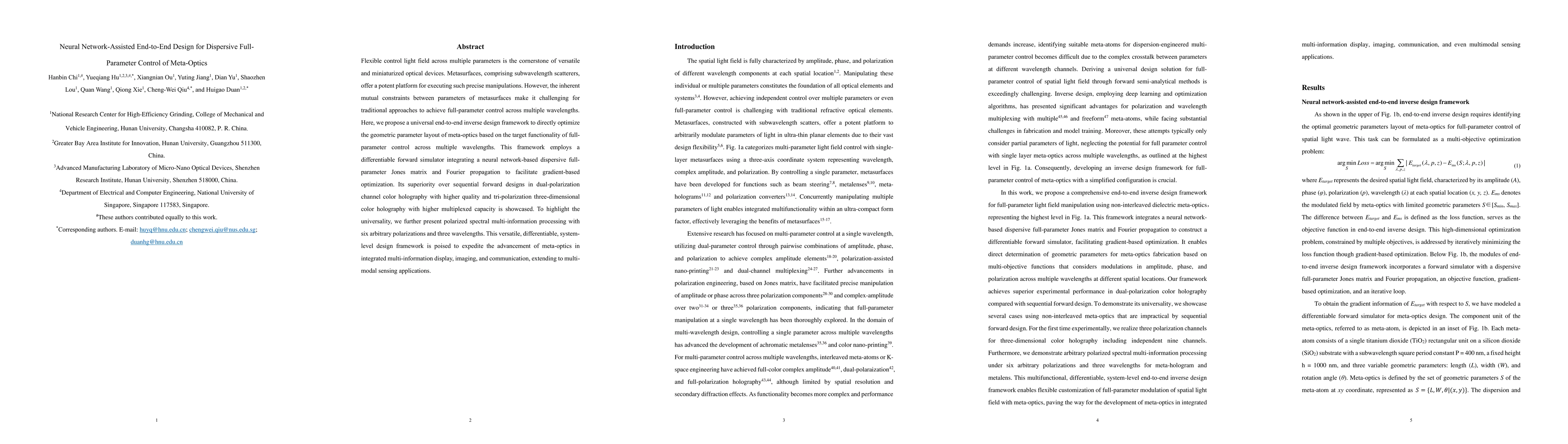Thumbnail for Neural Network-Assisted End-to-End Design for Dispersive Full-Parameter
  Control of Meta-Optics
