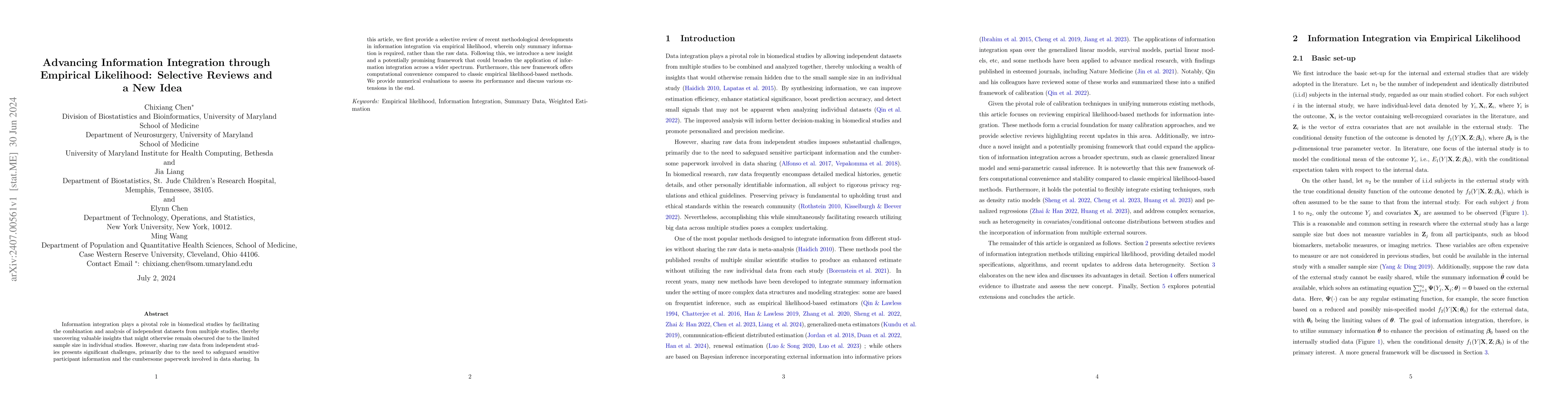 Thumbnail for Advancing Information Integration through Empirical Likelihood:
  Selective Reviews and a New Idea
