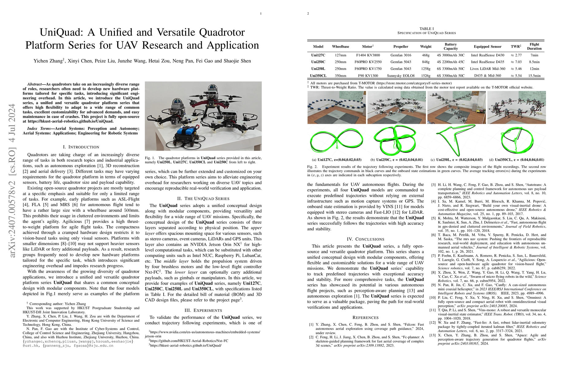 Thumbnail for UniQuad: A Unified and Versatile Quadrotor Platform Series for UAV
  Research and Application