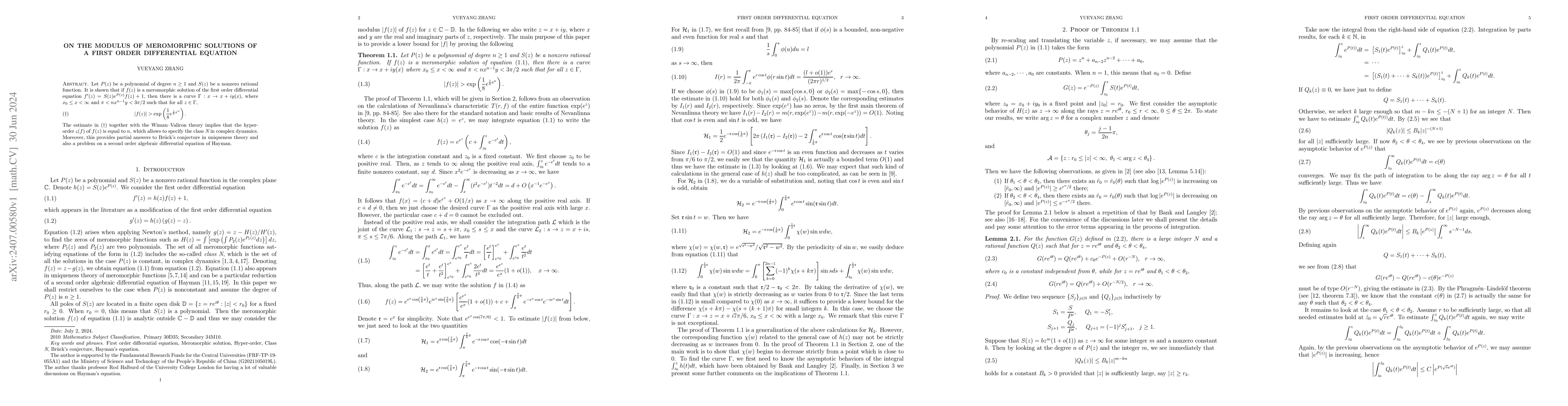 Thumbnail for On the modulus of meromorphic solutions of a first order differential
  equation
