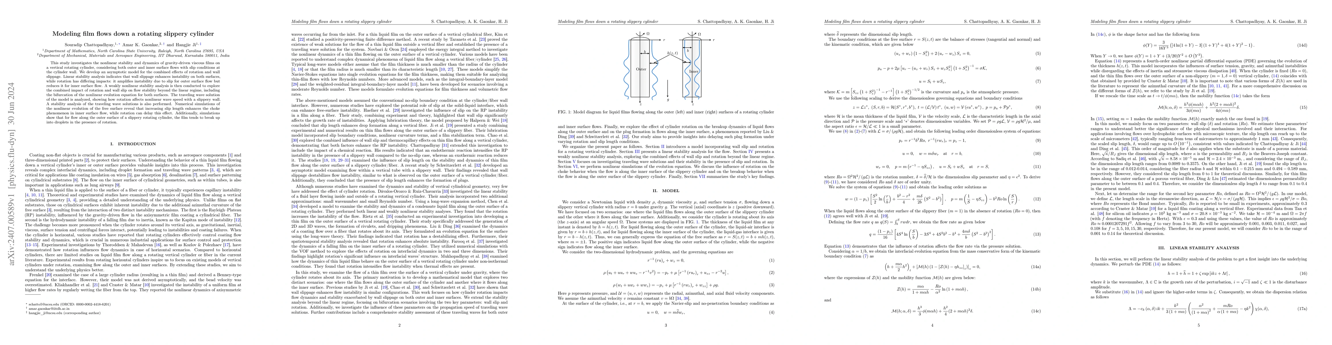 Thumbnail for Modeling film flows down a rotating slippery cylinder
