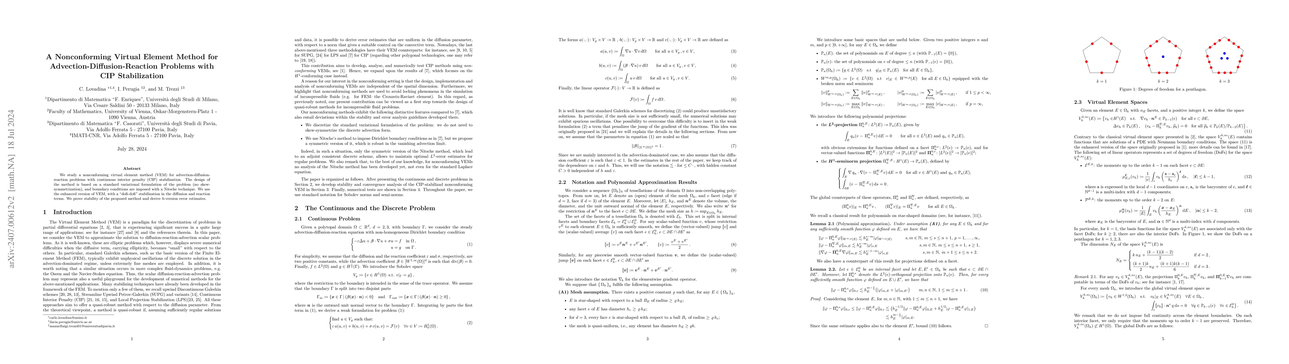 Thumbnail for A Nonconforming Virtual Element Method for Advection-Diffusion-Reaction
  Problems with CIP Stabilization