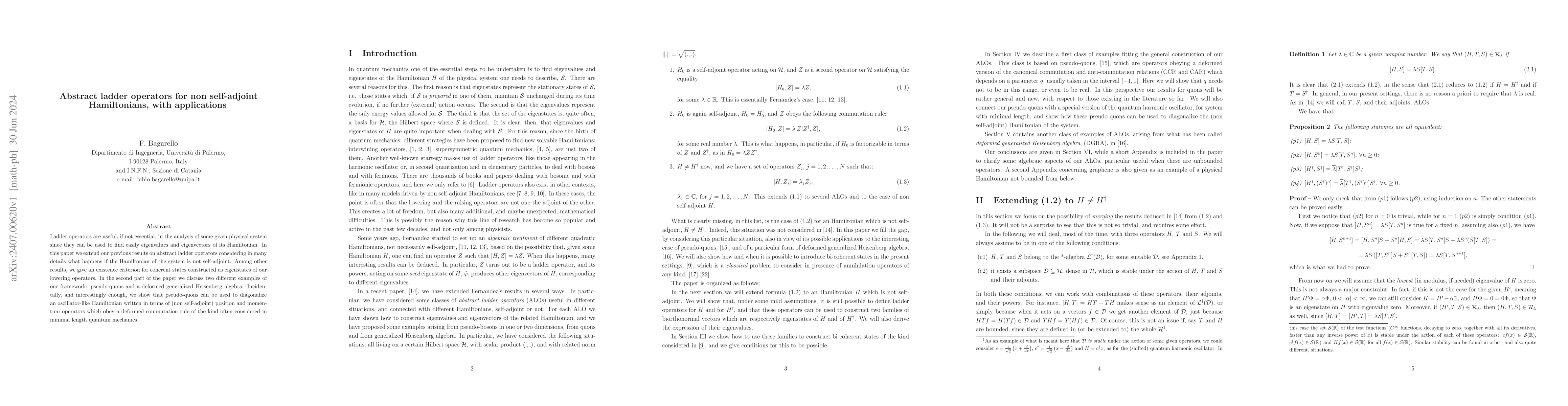 Thumbnail for Abstract ladder operators for non self-adjoint Hamiltonians, with
  applications