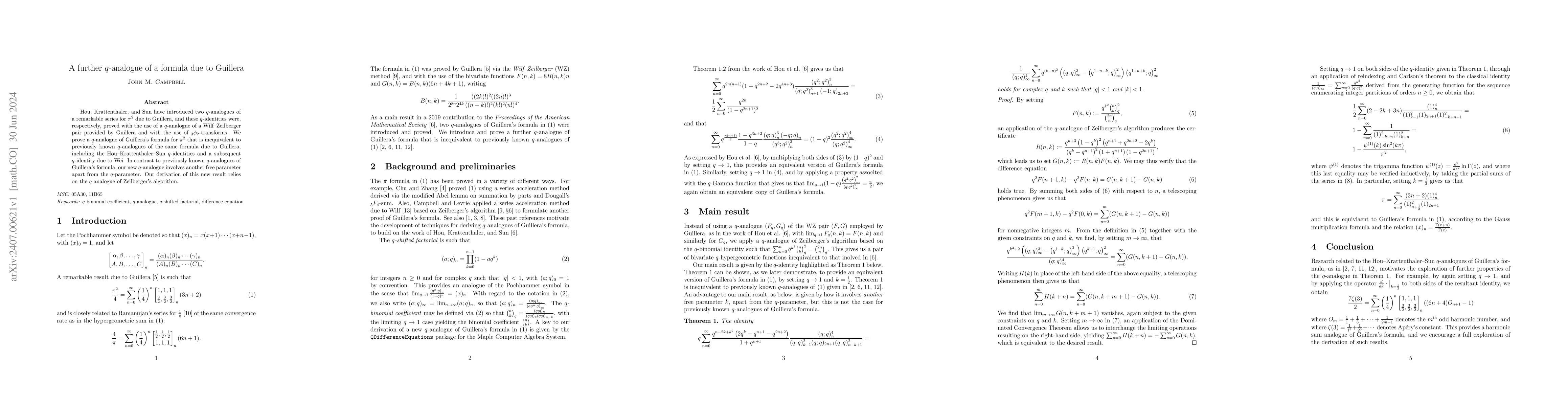 Thumbnail for A further $q$-analogue of a formula due to Guillera