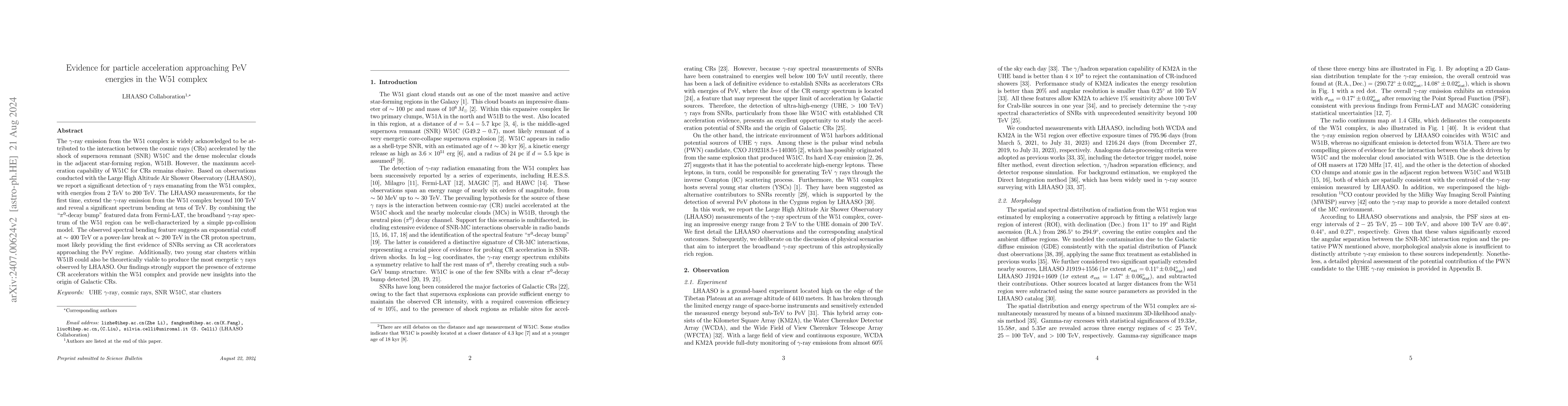 Thumbnail for Evidence for particle acceleration approaching PeV energies in the W51
  complex