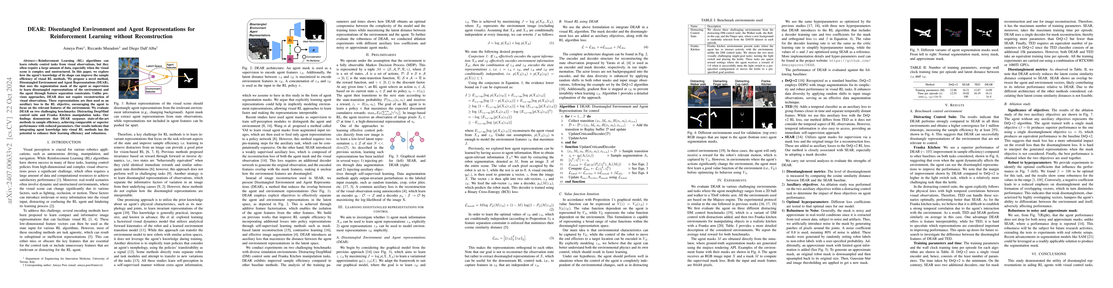 Thumbnail for DEAR: Disentangled Environment and Agent Representations for
  Reinforcement Learning without Reconstruction