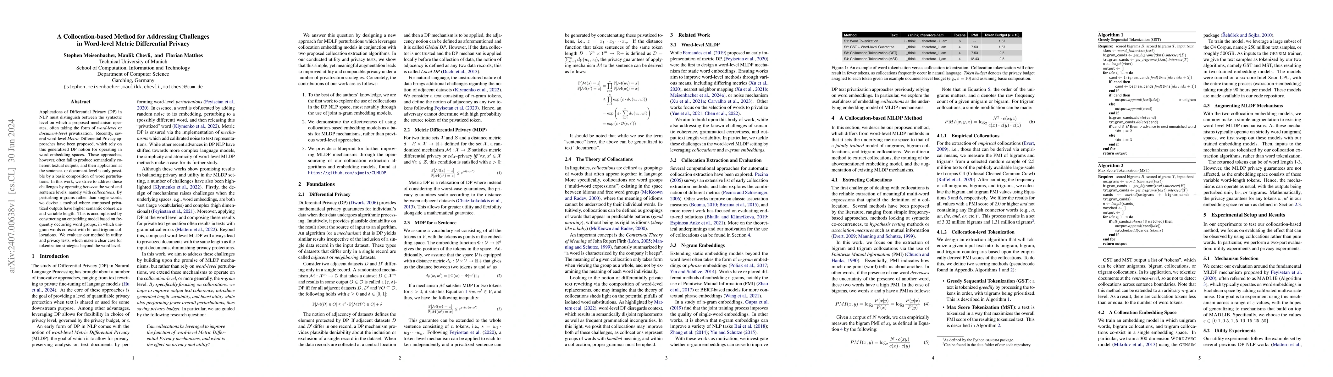Thumbnail for A Collocation-based Method for Addressing Challenges in Word-level
  Metric Differential Privacy