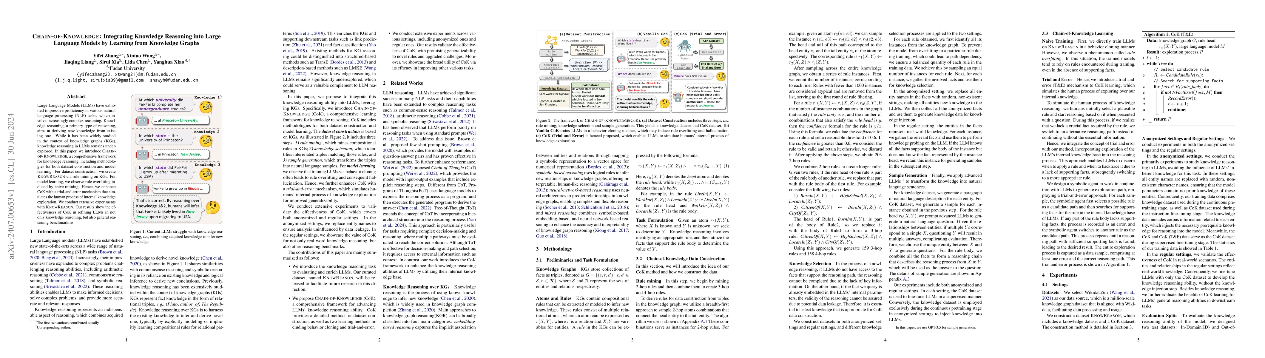 Thumbnail for Chain-of-Knowledge: Integrating Knowledge Reasoning into Large Language
  Models by Learning from Knowledge Graphs