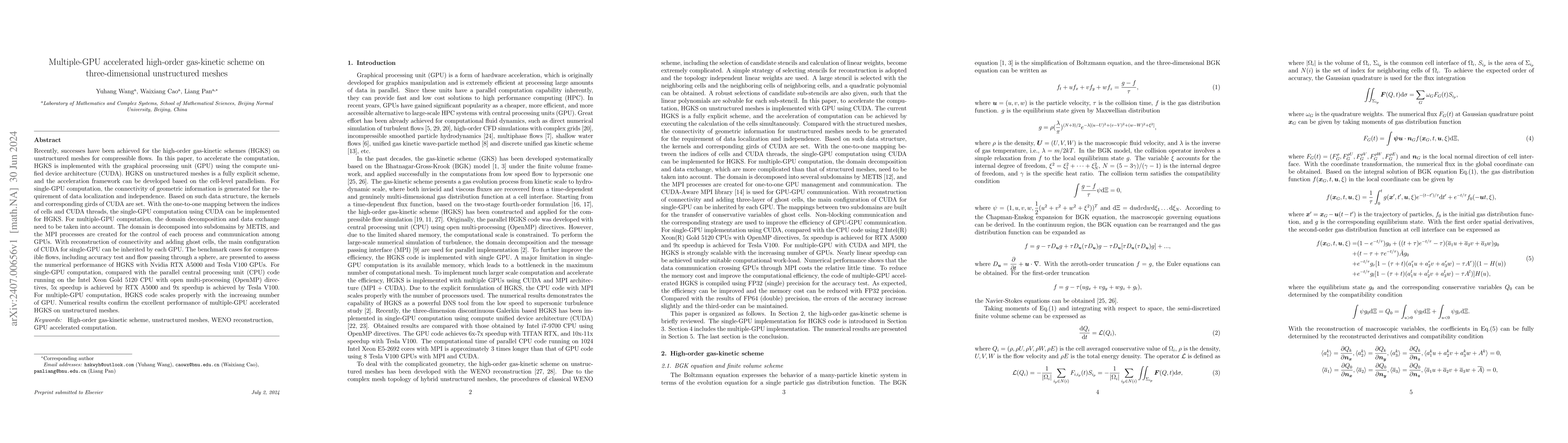Thumbnail for Multiple-GPU accelerated high-order gas-kinetic scheme on
  three-dimensional unstructured meshes