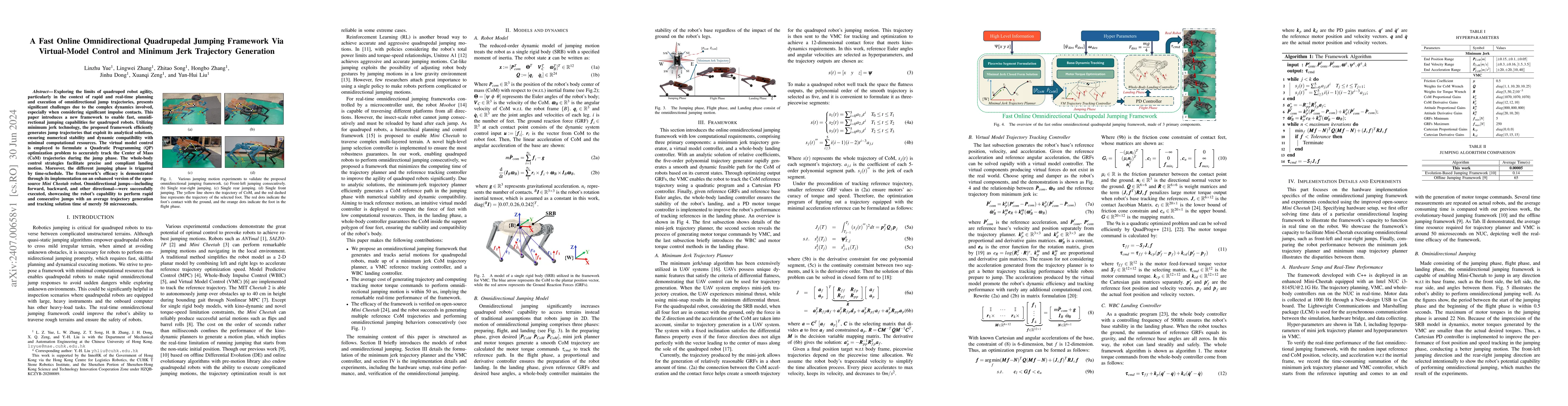 Thumbnail for A Fast Online Omnidirectional Quadrupedal Jumping Framework Via
  Virtual-Model Control and Minimum Jerk Trajectory Generation