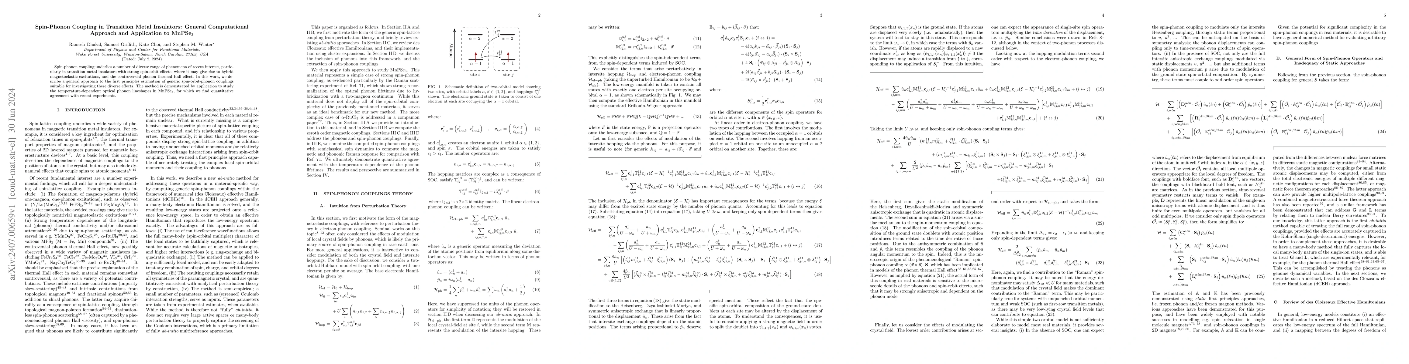 Thumbnail for Spin-Phonon Coupling in Transition Metal Insulators: General
  Computational Approach and Application to MnPSe$_3$