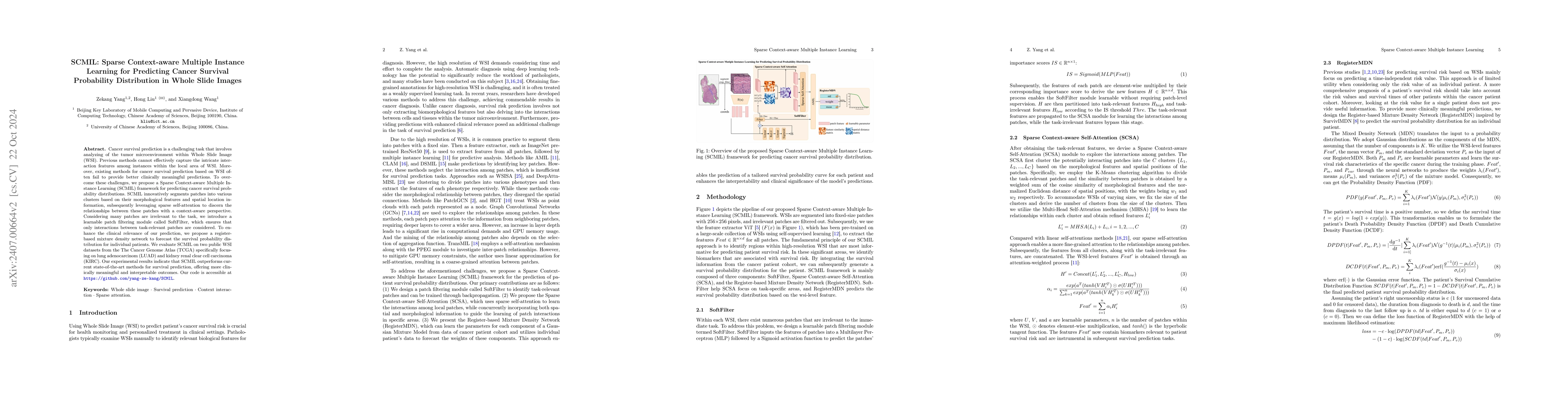 Thumbnail for SCMIL: Sparse Context-aware Multiple Instance Learning for Predicting
  Cancer Survival Probability Distribution in Whole Slide Images