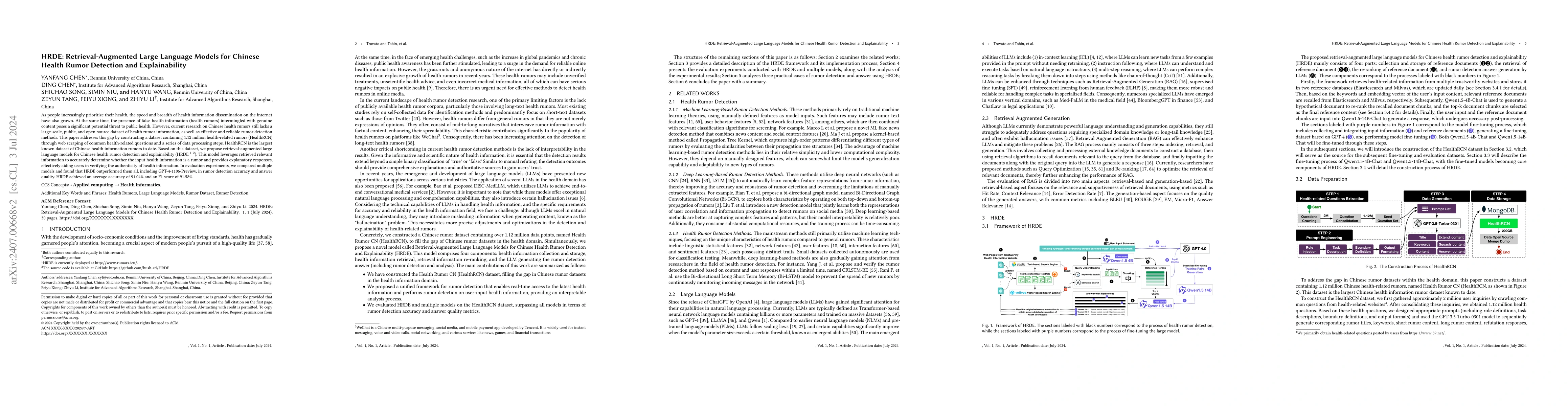 Thumbnail for HRDE: Retrieval-Augmented Large Language Models for Chinese Health Rumor
  Detection and Explainability