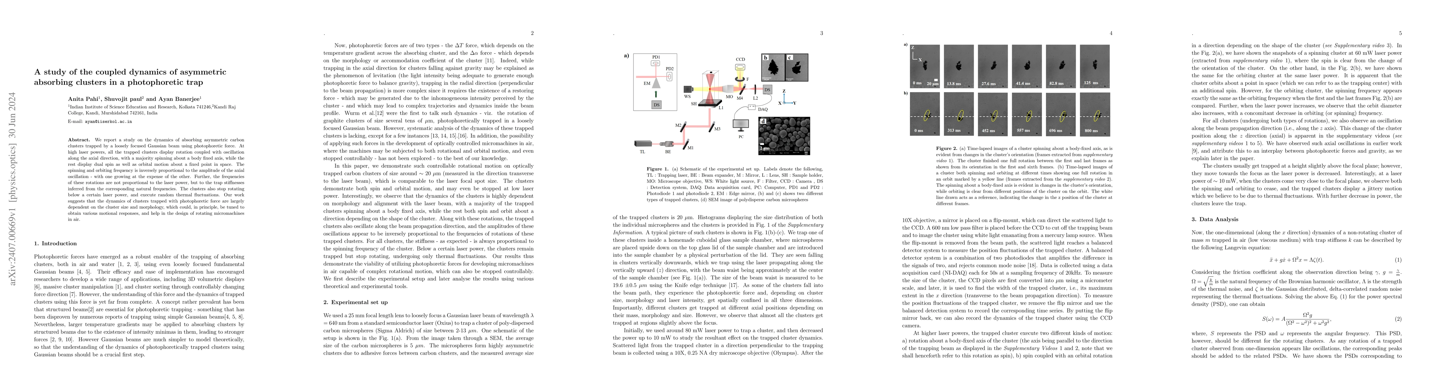 Thumbnail for A study of the coupled dynamics of asymmetric absorbing clusters in a
  photophoretic trap