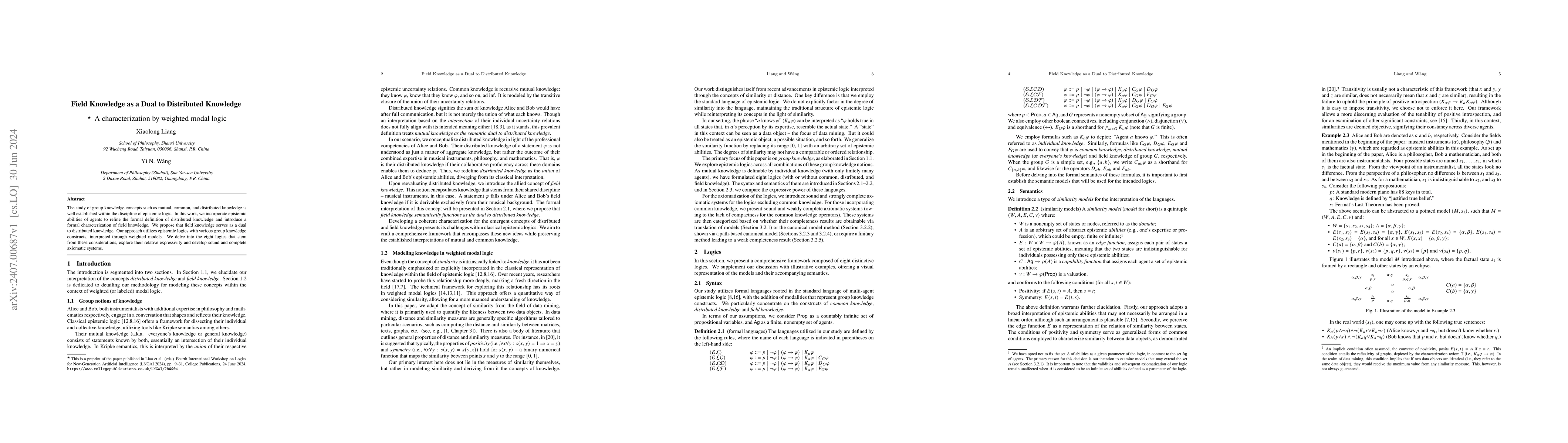 Thumbnail for Field Knowledge as a Dual to Distributed Knowledge: A Characterization
  by Weighted Modal Logic