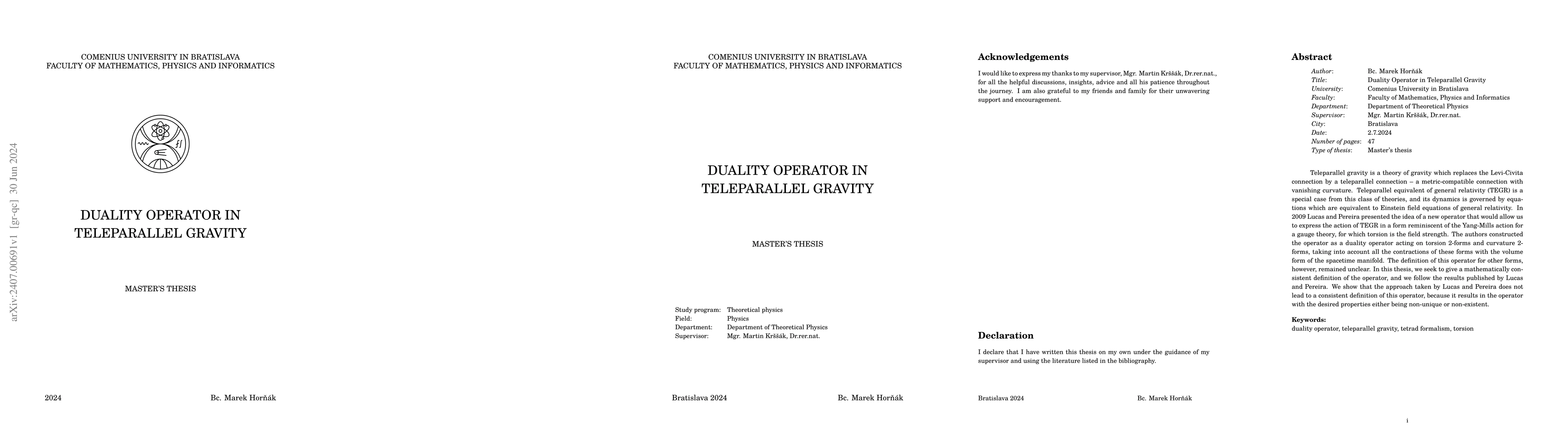 Thumbnail for Duality Operator in Teleparallel Gravity