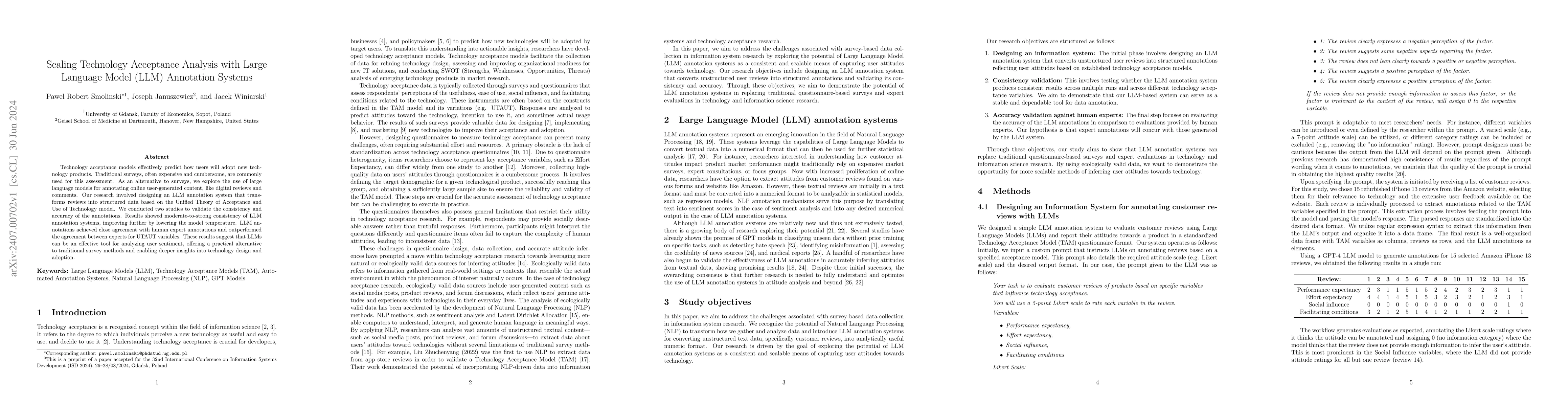 Thumbnail for Scaling Technology Acceptance Analysis with Large Language Model (LLM)
  Annotation Systems