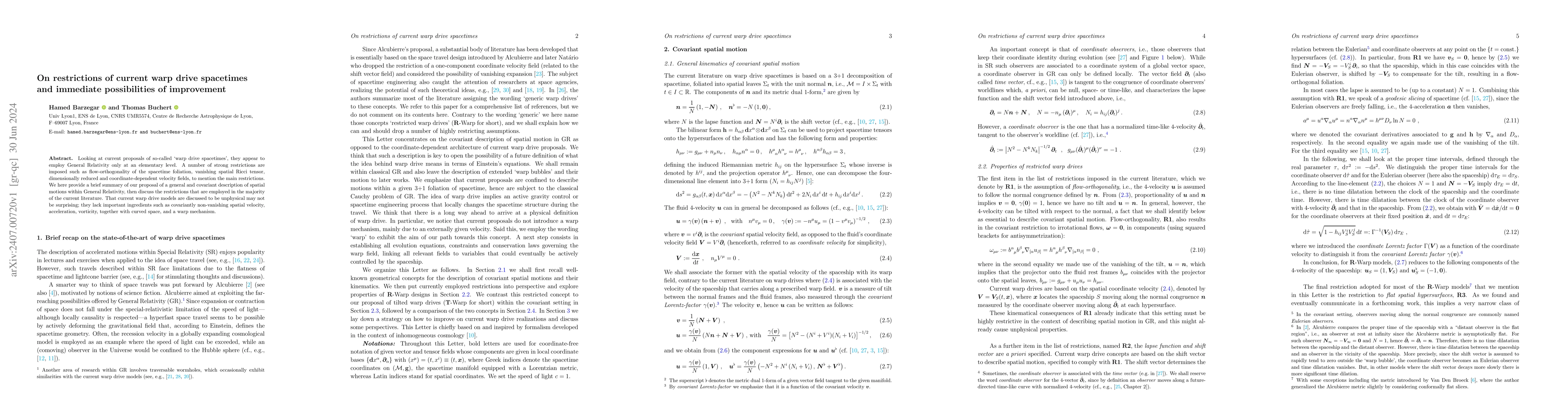Thumbnail for On restrictions of current warp drive spacetimes and immediate
  possibilities of improvement