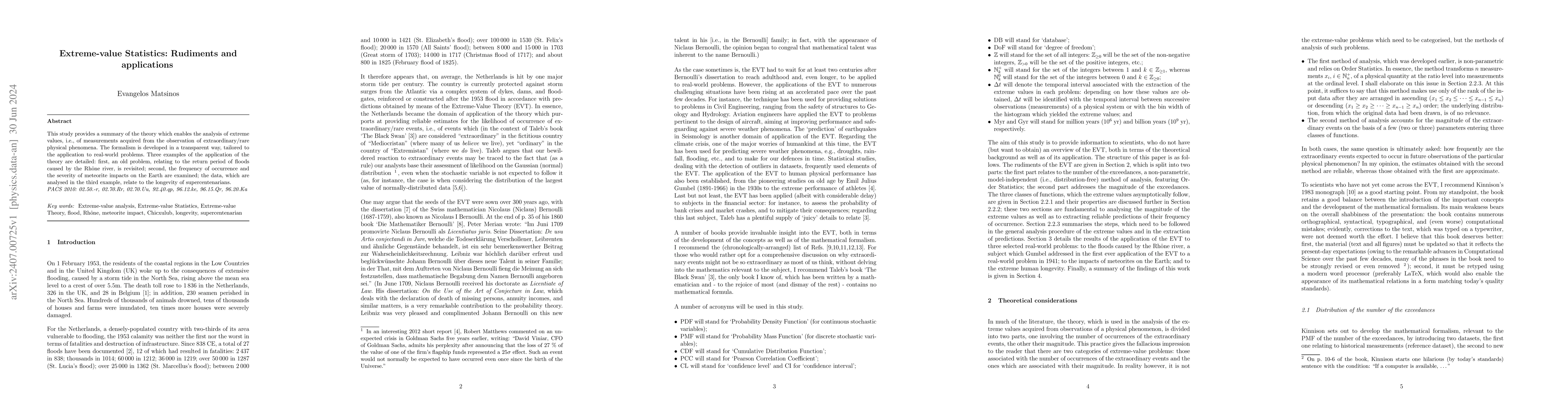 Thumbnail for Extreme-value Statistics: Rudiments and applications