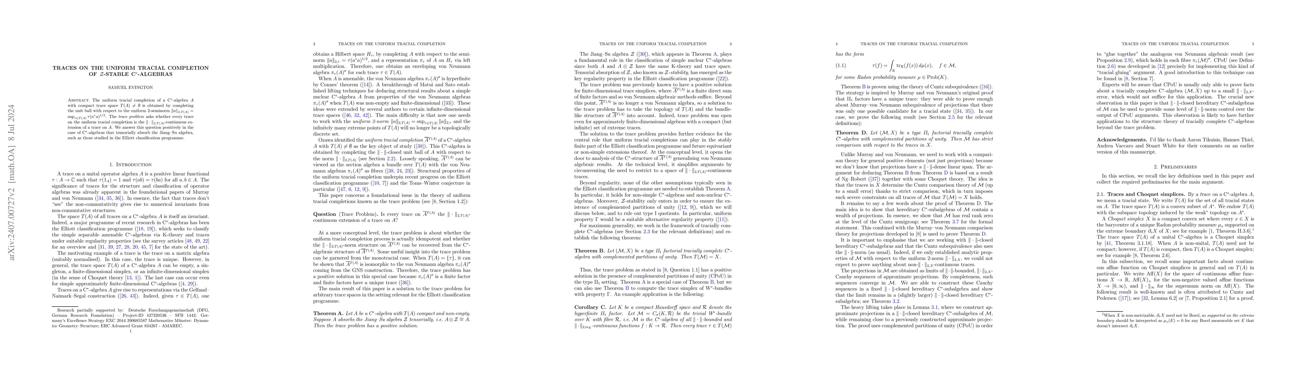 Thumbnail for Traces on the uniform tracial completion of $\mathcal{Z}$-stable
  C*-algebras
