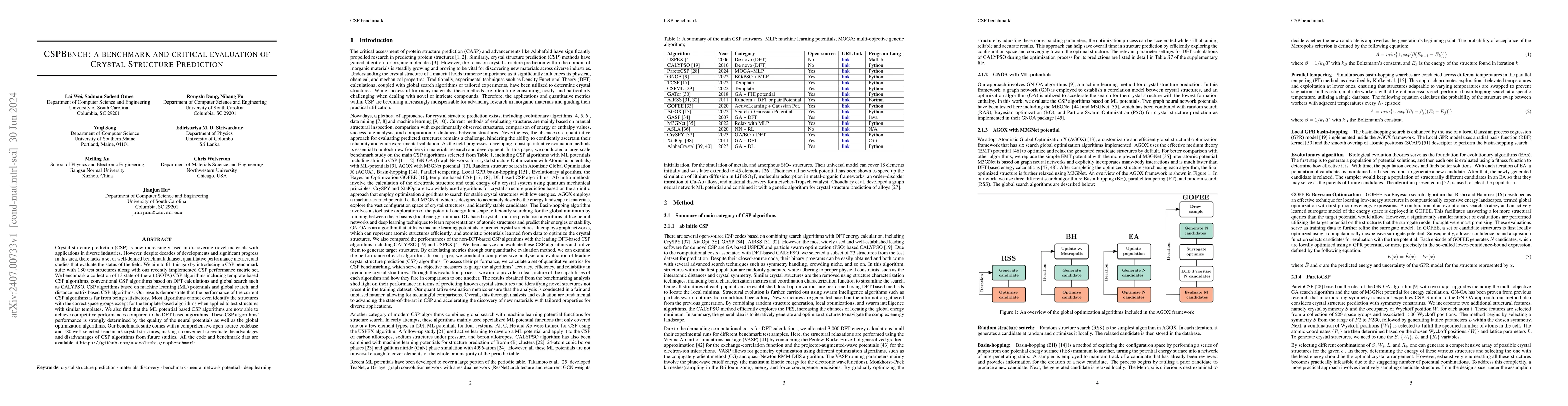 Thumbnail for CSPBench: a benchmark and critical evaluation of Crystal Structure
  Prediction