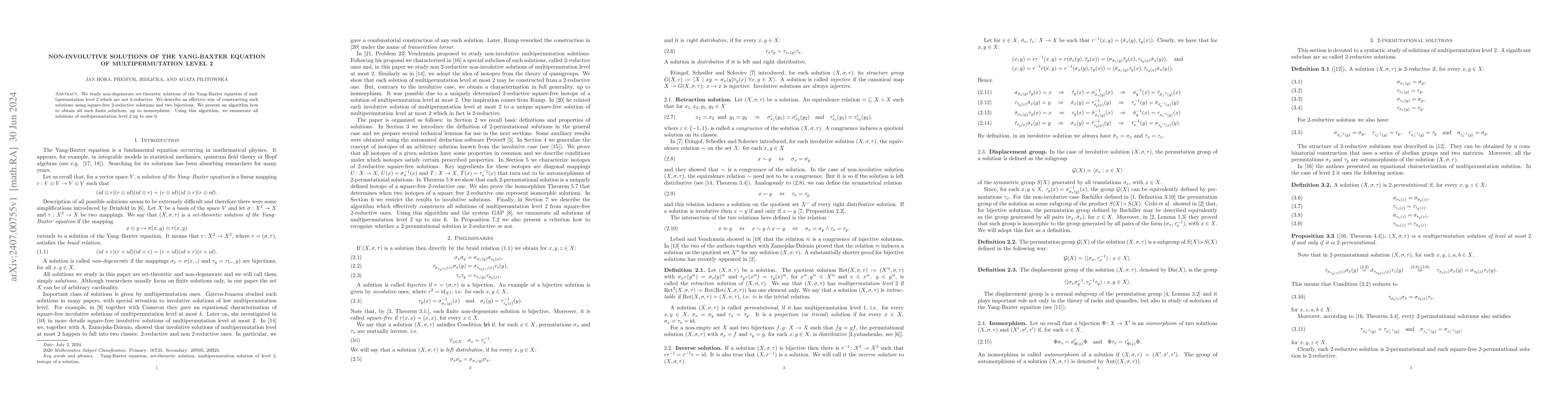 Thumbnail for Non-involutive solutions of the Yang-Baxter equation of multipermutation
  level 2