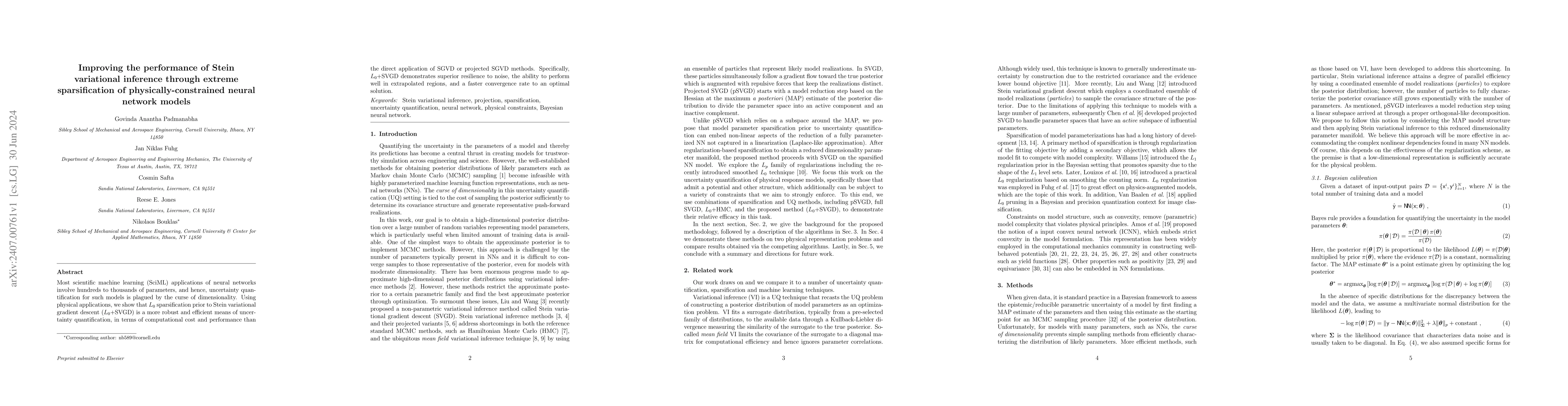 Thumbnail for Improving the performance of Stein variational inference through extreme
  sparsification of physically-constrained neural network models