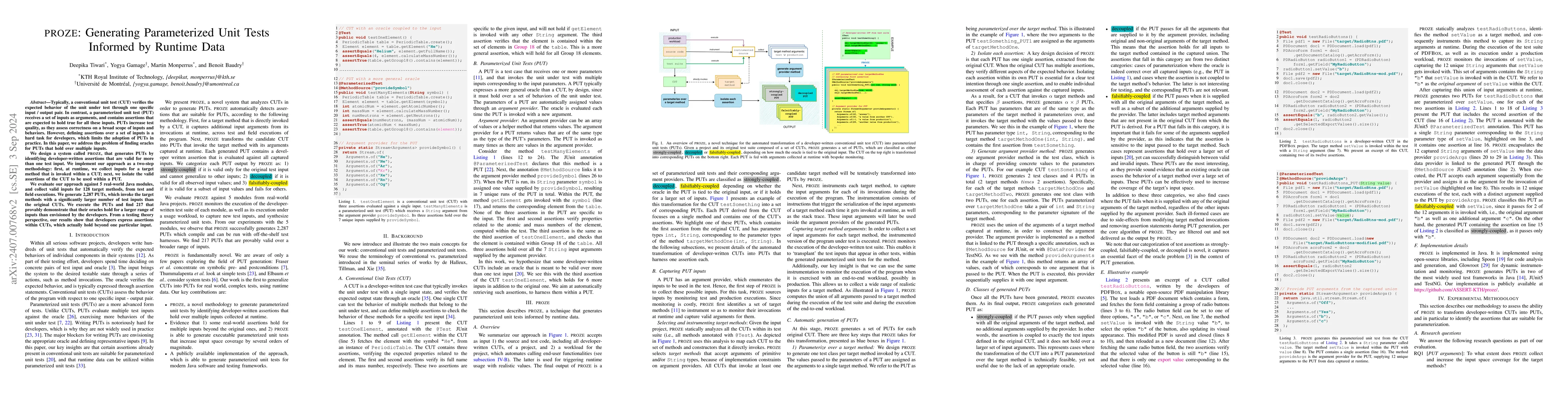 Thumbnail for PROZE: Generating Parameterized Unit Tests Informed by Runtime Data