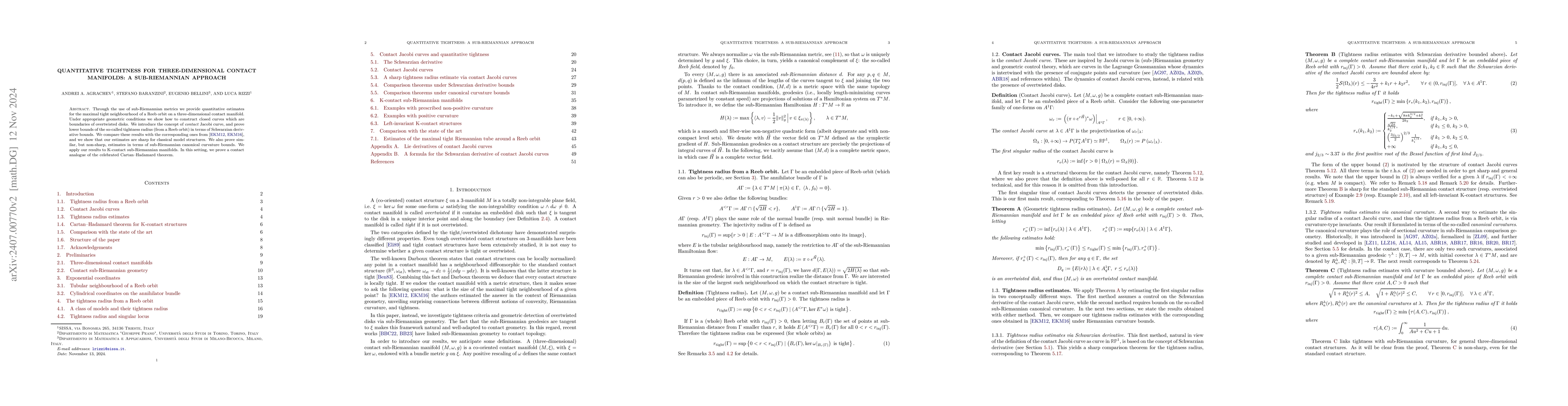 Thumbnail for Quantitative tightness for three-dimensional contact manifolds: a
  sub-Riemannian approach