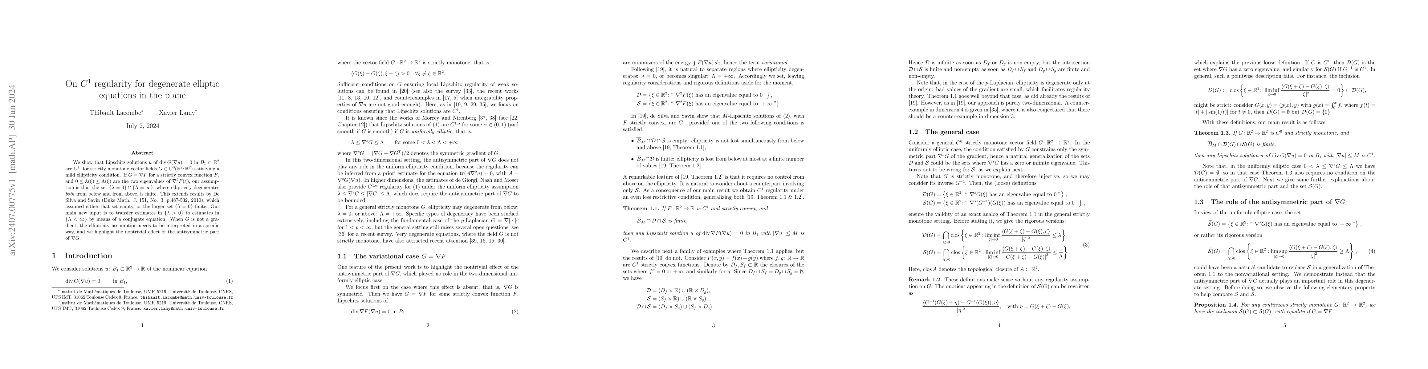 Thumbnail for On $C^1$ regularity for degenerate elliptic equations in the plane