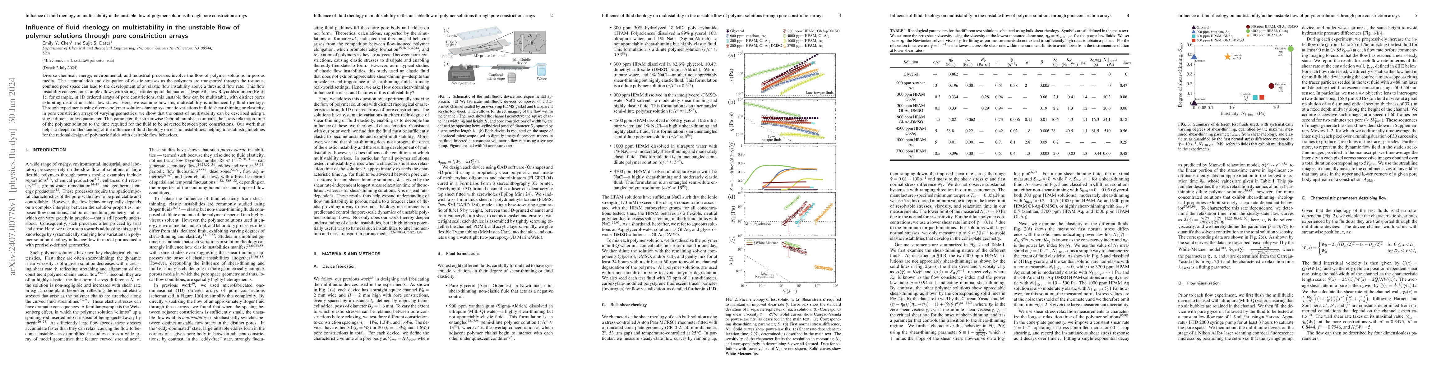 Thumbnail for Influence of fluid rheology on multistability in the unstable flow of
  polymer solutions through pore constriction arrays