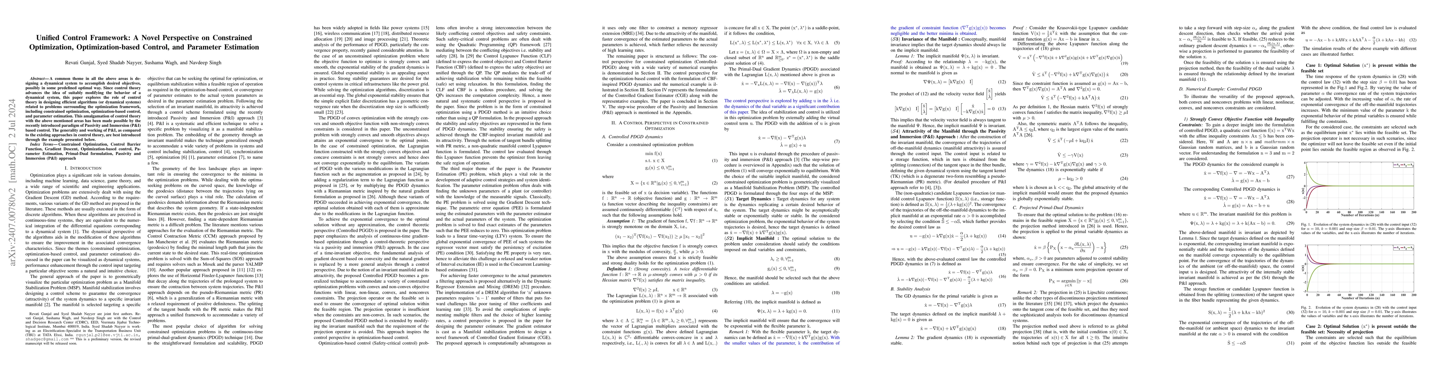 Thumbnail for Unified Control Framework: A Novel Perspective on Constrained
  Optimization, Optimization-based Control, and Parameter Estimation