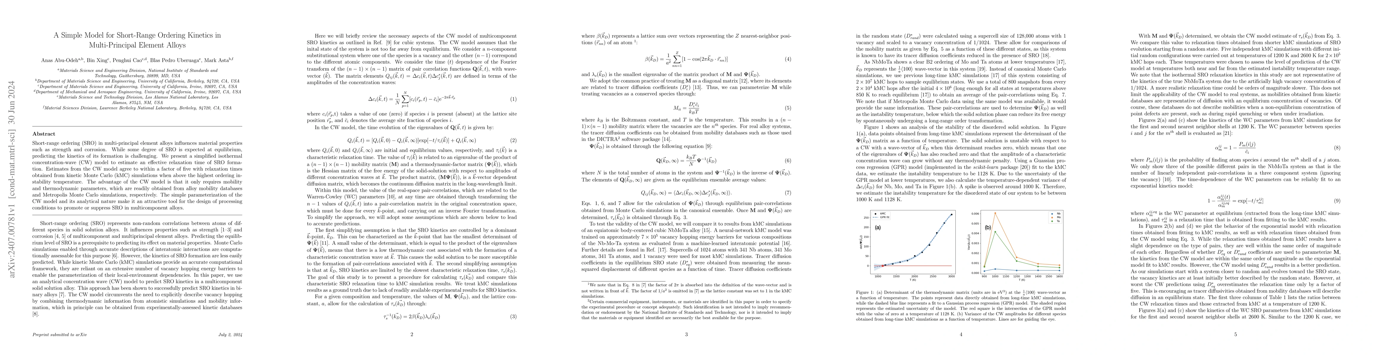Thumbnail for A simple model for short-range ordering kinetics in multi-principal
  element alloys