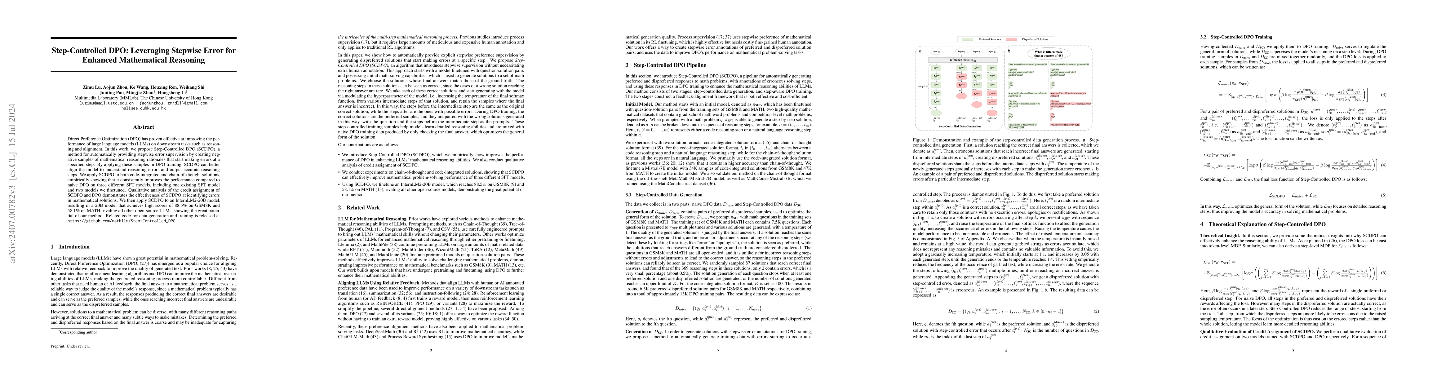 Thumbnail for Step-Controlled DPO: Leveraging Stepwise Error for Enhanced Mathematical
  Reasoning