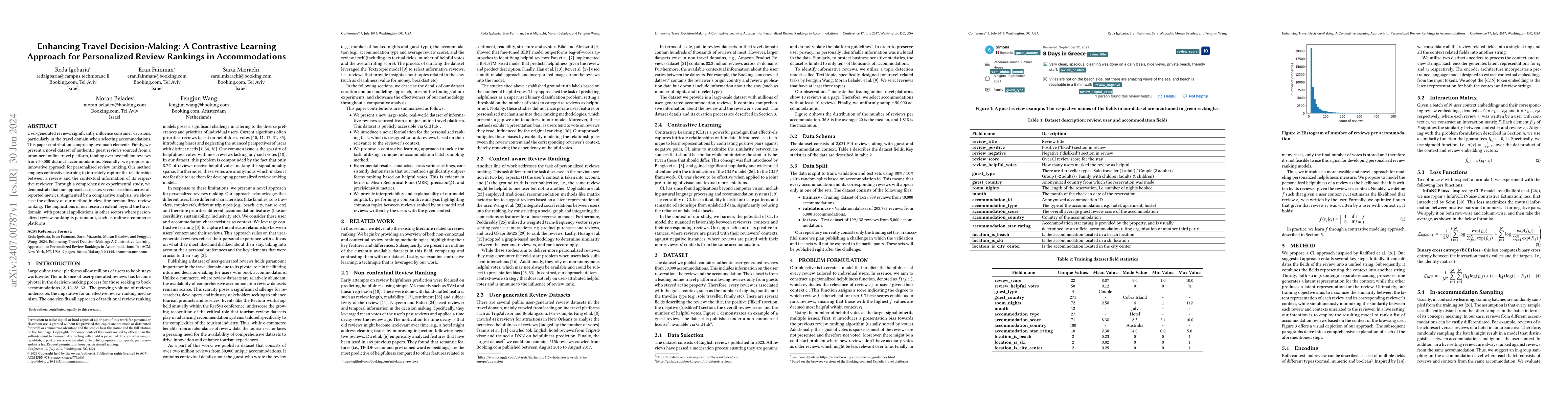 Thumbnail for Enhancing Travel Decision-Making: A Contrastive Learning Approach for
  Personalized Review Rankings in Accommodations