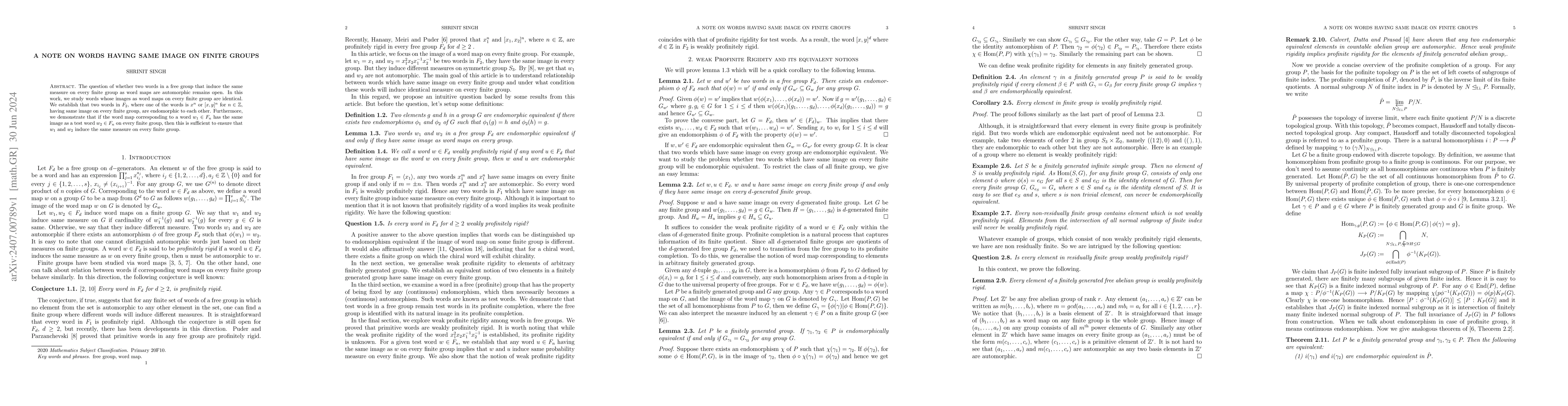 Thumbnail for A note on words having same image on finite groups