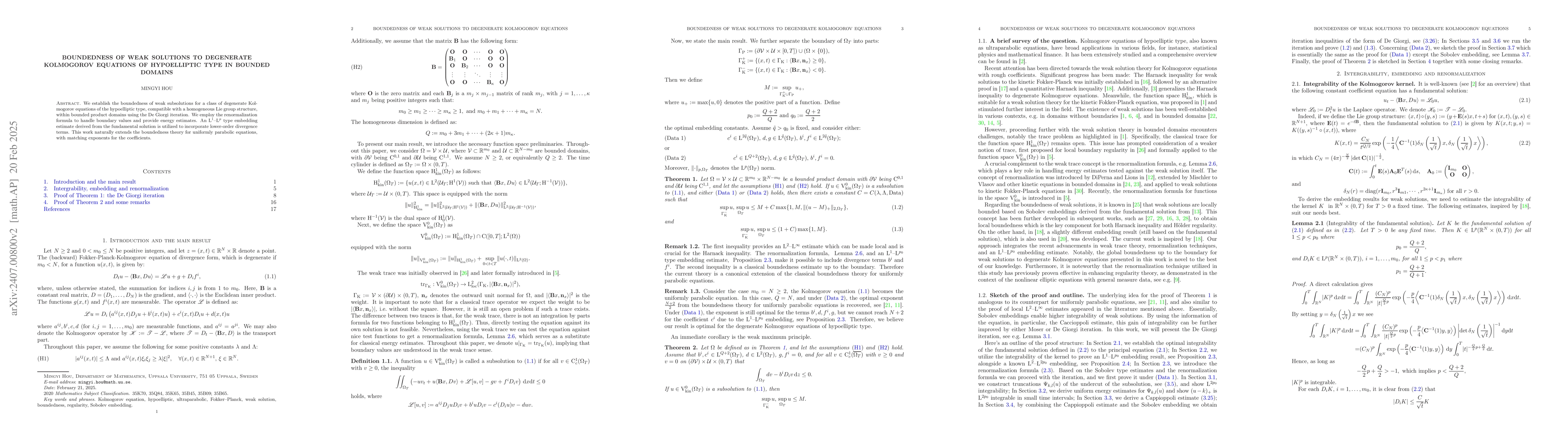Thumbnail for Boundedness of weak solutions to degenerate Kolmogorov equations of
  hypoelliptic type in bounded domains