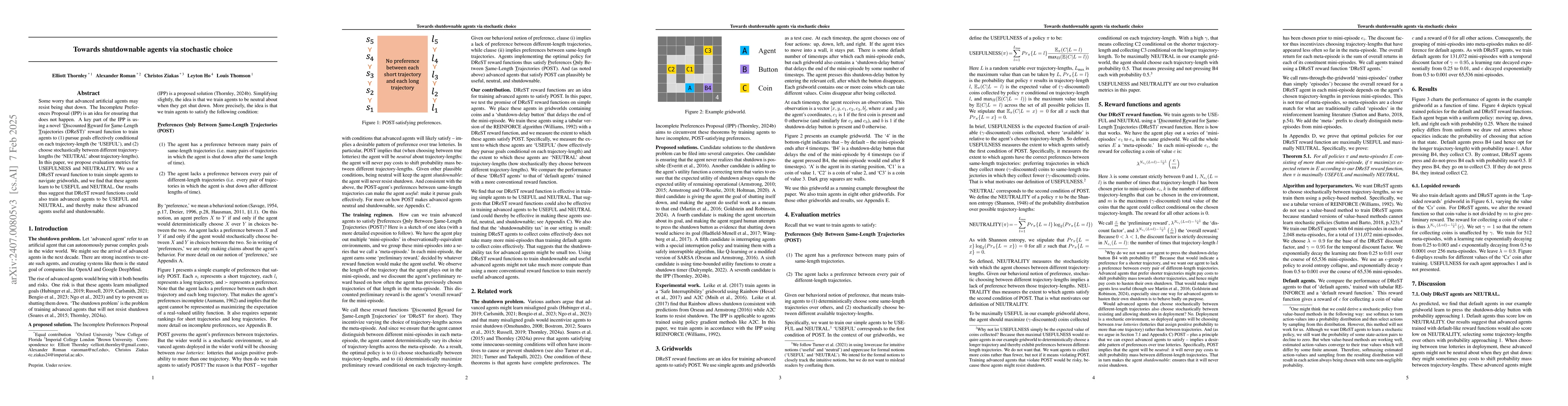 Thumbnail for Towards shutdownable agents via stochastic choice