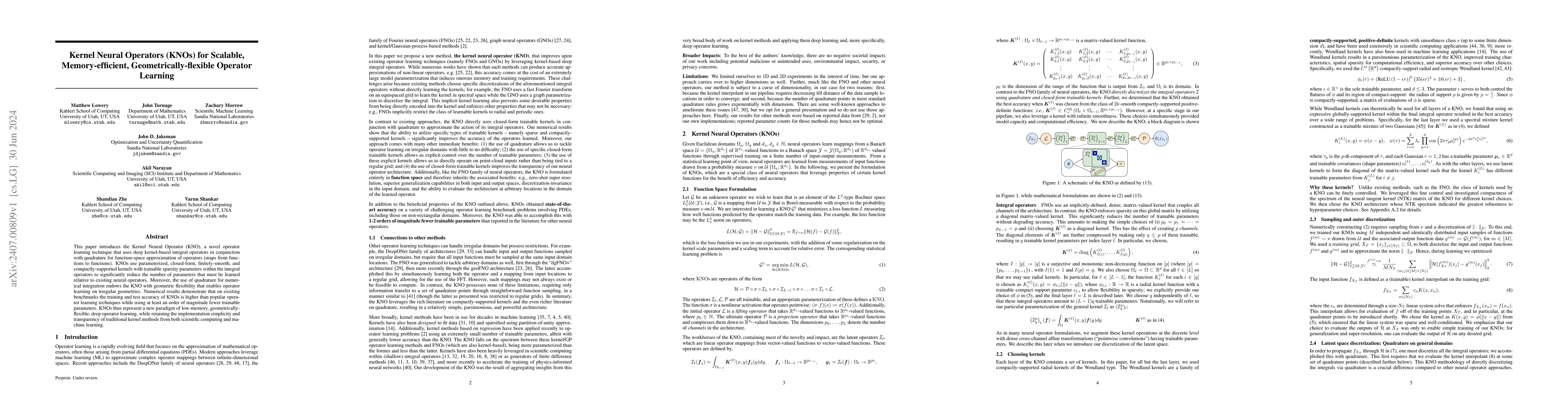 Thumbnail for Kernel Neural Operators (KNOs) for Scalable, Memory-efficient,
  Geometrically-flexible Operator Learning