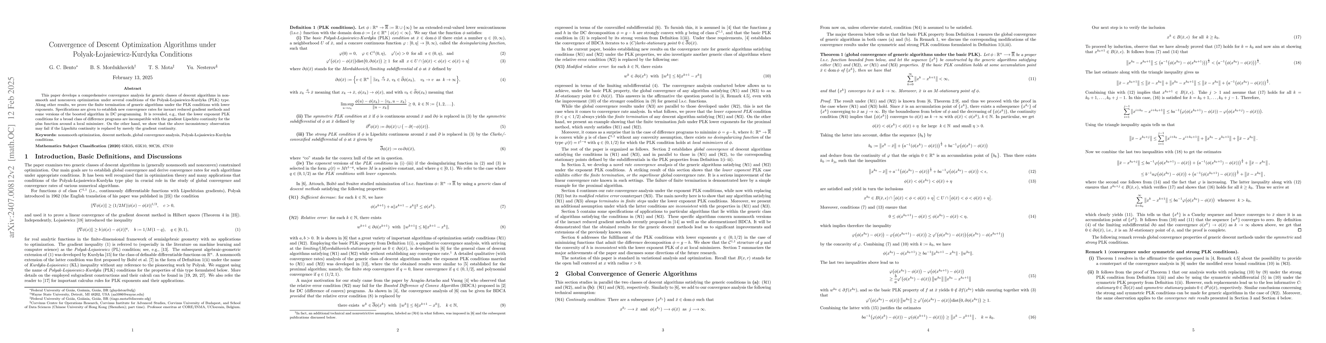 Thumbnail for Convergence of Descent Methods under Kurdyka-\L ojasiewicz Properties
