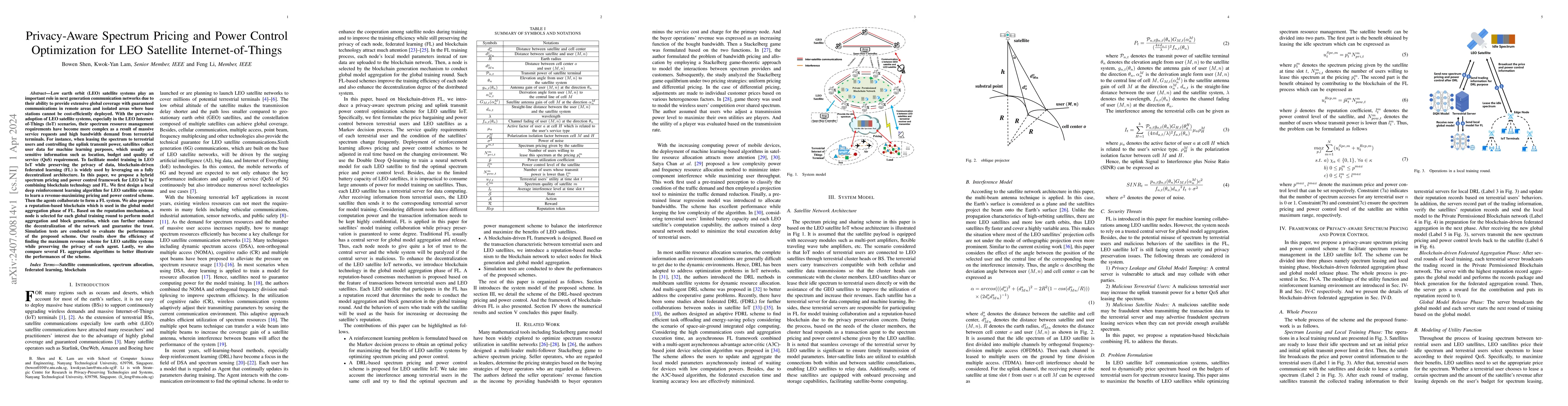 Thumbnail for Privacy-Aware Spectrum Pricing and Power Control Optimization for LEO
  Satellite Internet-of-Things