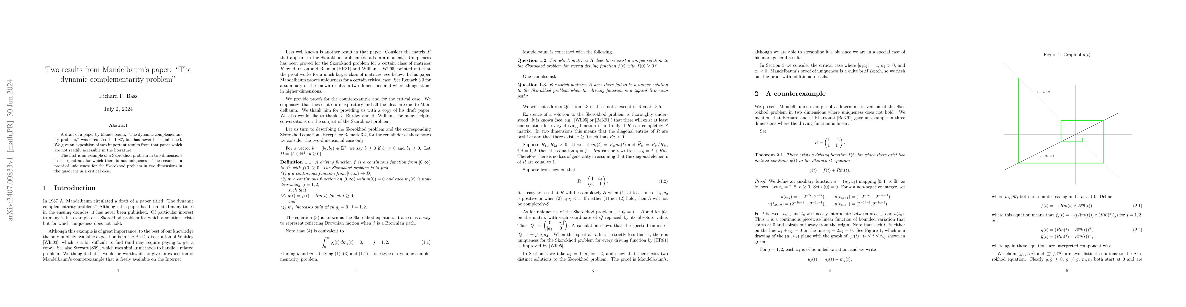 Thumbnail for Two results from Mandelbaum's paper: "The dynamic complementarity
  problem"