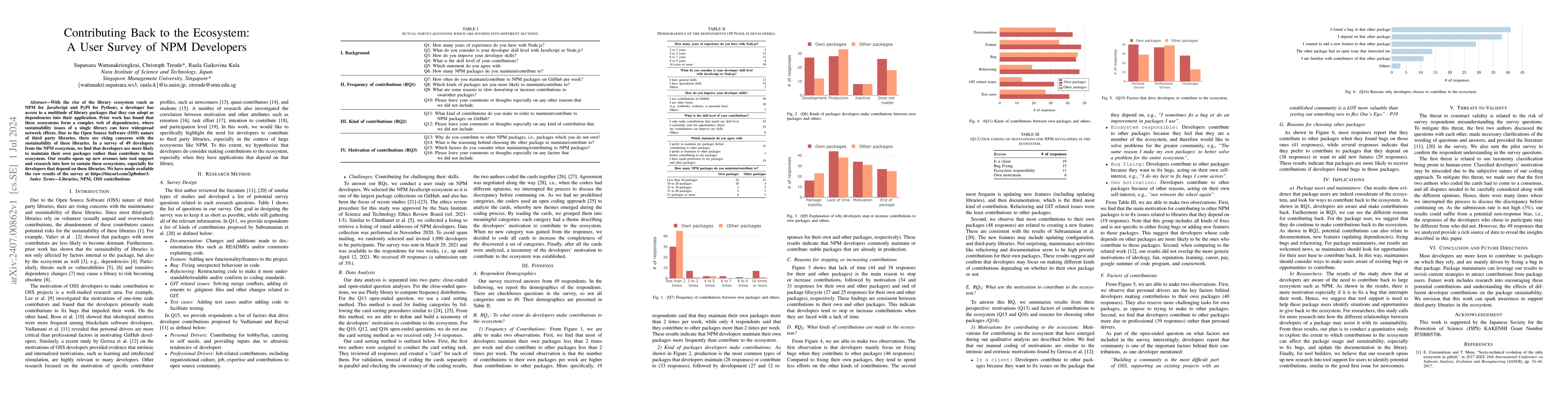 Thumbnail for Contributing Back to the Ecosystem: A User Survey of NPM Developers