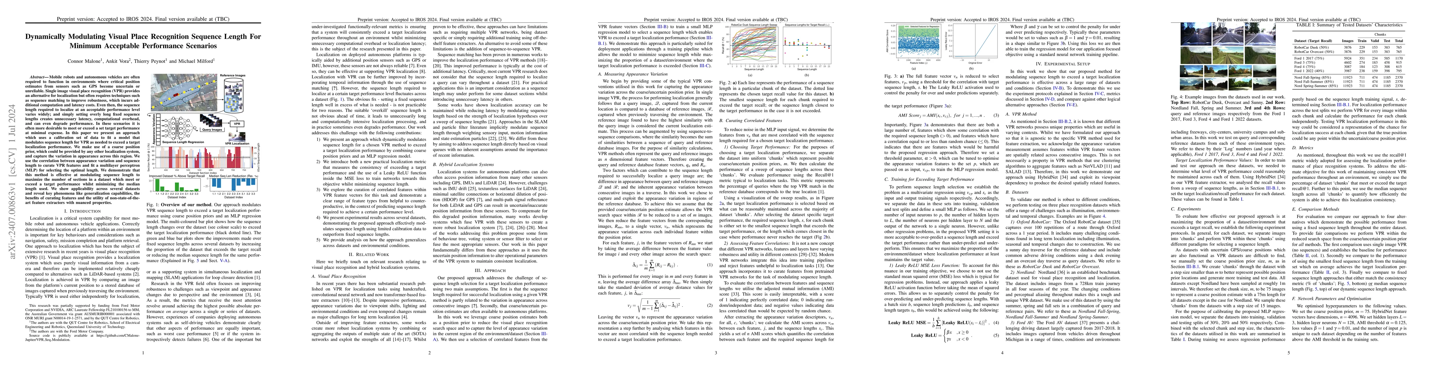 Thumbnail for Dynamically Modulating Visual Place Recognition Sequence Length For
  Minimum Acceptable Performance Scenarios